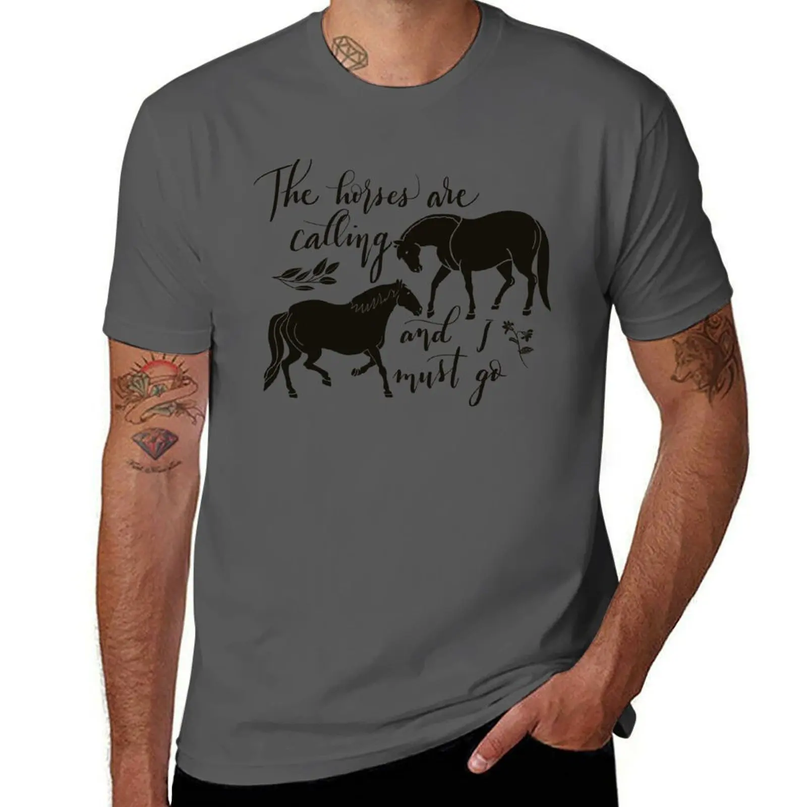 

The Horses are Calling and I Must Go graphic folkart black T-Shirt mens graphic t shirts man t shirt heavy cotton T-Shirt