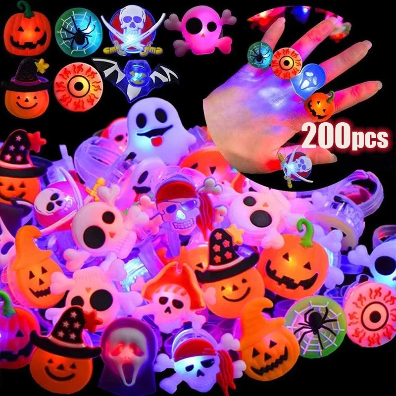 200PCS Halloween Glow Ring Horror Flash Props Halloween Party Decorations Halloween Christmas Decorations Halloween Decoration