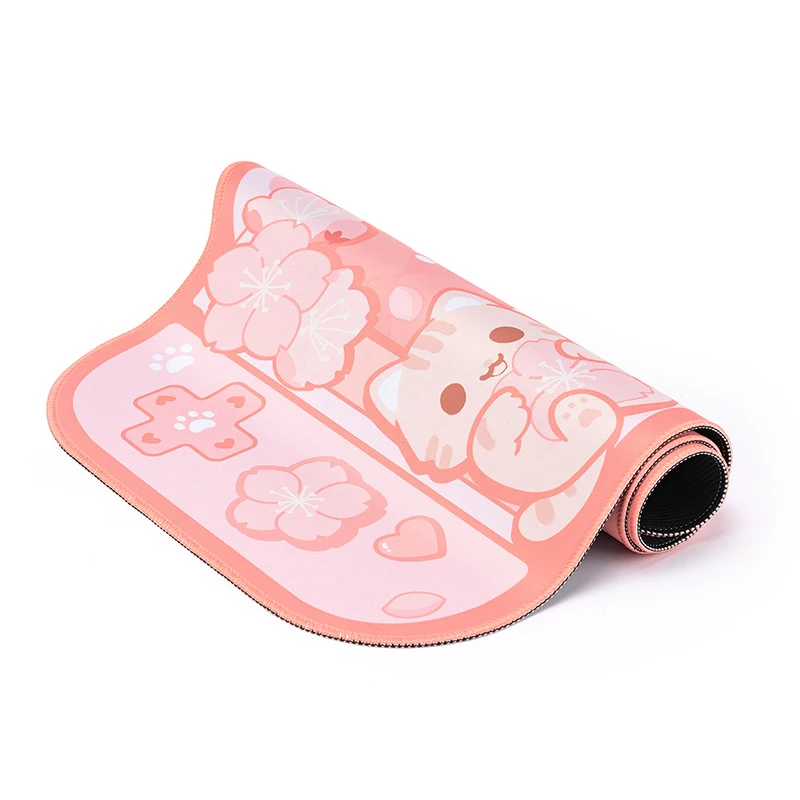 Alfombrilla de ratón Rosa Kawaii Cat Gamer, teclado de ordenador portátil, alfombrilla de ratón grande, teclado de jugador, alfombrilla de escritorio de mesa decorativa