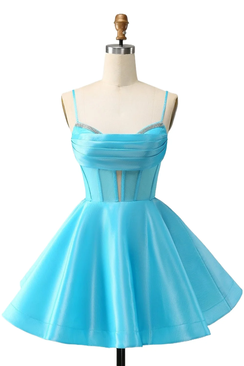 

Tulle Homecoming Dresses Spaghetti Straps Corset Beaded Puffy A-Line Short Prom Dresses for Teens Cocktail Graduation Dress