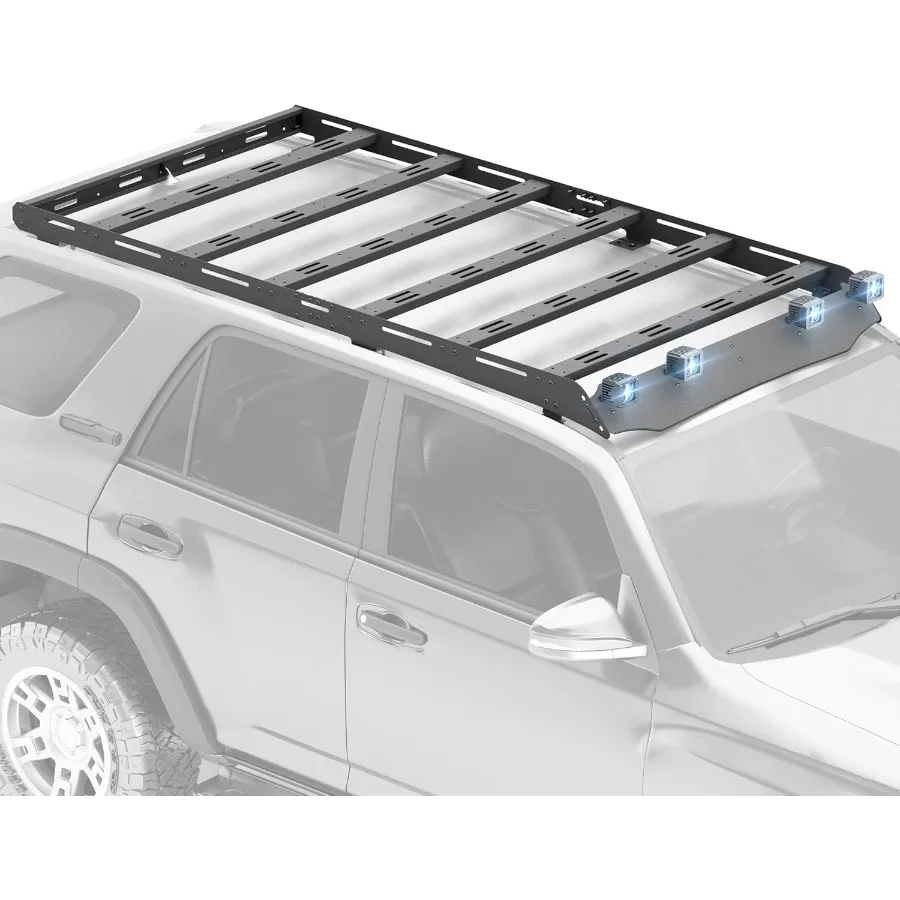 

Полноразмерная грузовая корзина на крышу, предназначенная для 20102024 4Runner 5-го поколения Overland, 4 встроенных фонаря и емкость 800 фунтов