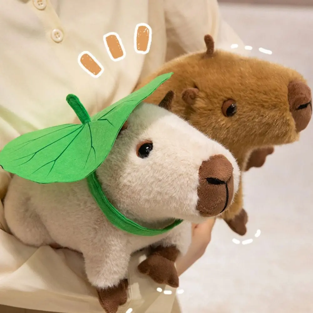 

26cm/36cm Capybara Plush Doll Green Leaves Lotus Leaf Design Capybara Stuffed Toy Cute Expression Soft Material
