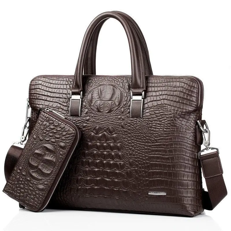 2023 New Luxury Alligator Leather Business Men's Briefcase Male Briefcase Shoulder Bag Men Messenger Laptop Computer Bag 2 Pcs