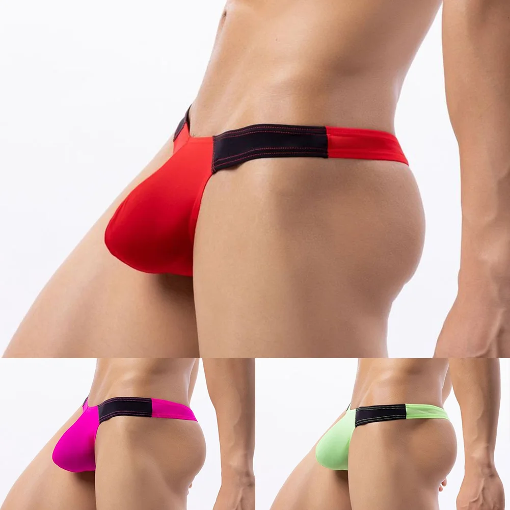 

1pc Sexy Mens Briefs T-back Low Waist Underwear Comfortable G-strings Thongs Elastic Soft Ice Silk Pouch Panties