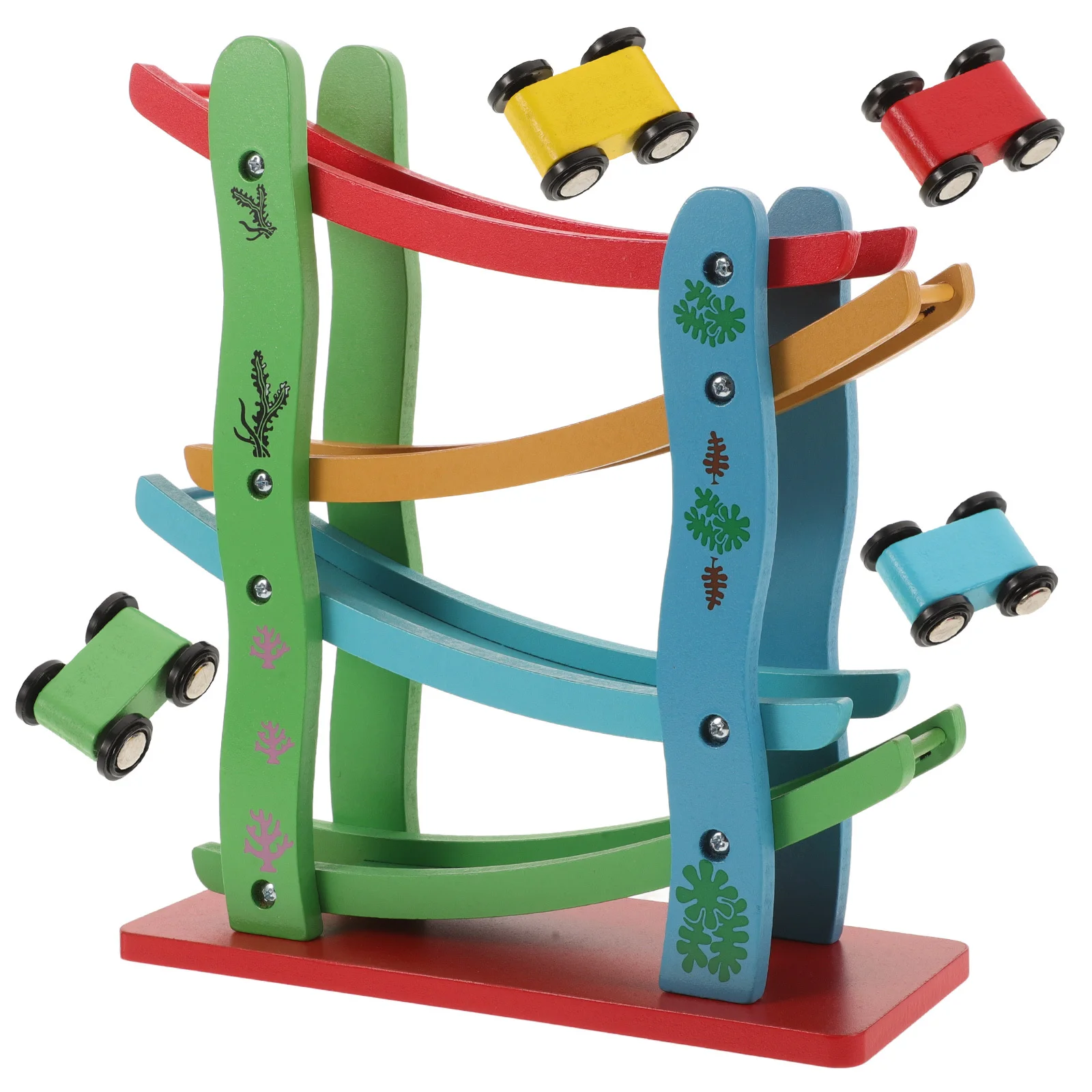 1 szt. Czterowarstwowa torba zjeżdżalniowa z autkami, kreatywna drewniana zabawka, wspomagająca koordynację wzrokowo-ruchową dziecka, bezpieczna konstrukcja.