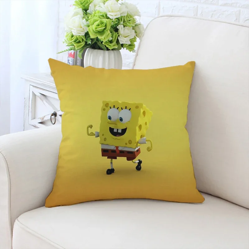 Pillow cover cute S-SpongeBob Squarepants printed sofa cushion cover children's room headboard cushion 40x40cm