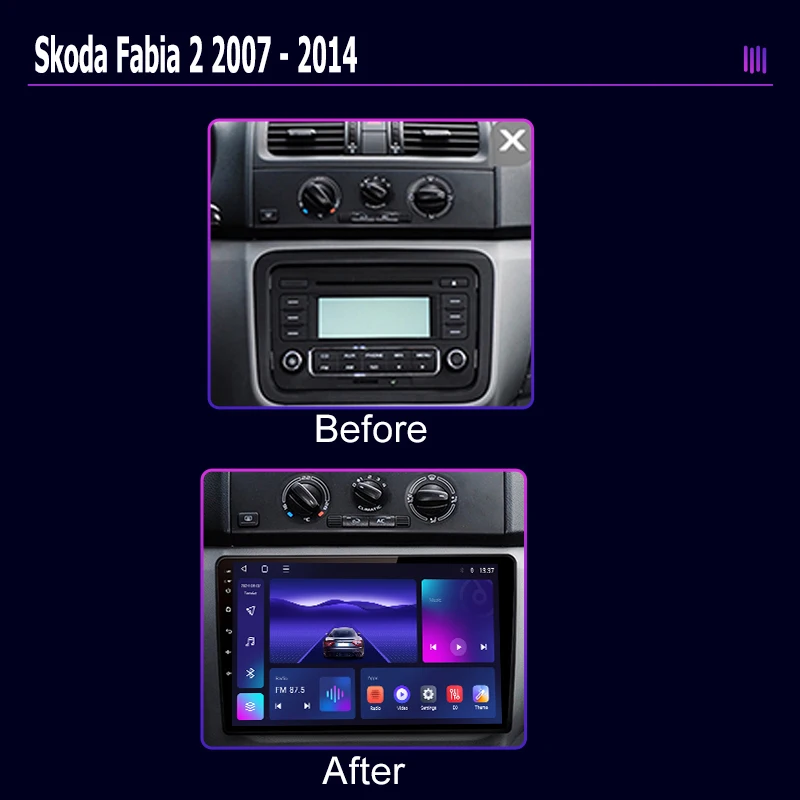 Car Stereo Radio 4G Android for Skoda Fabia 2 (2007-2014)  with GPS Navigation Bluetooth CarPlay and 2 DIN Multimedia Video Play