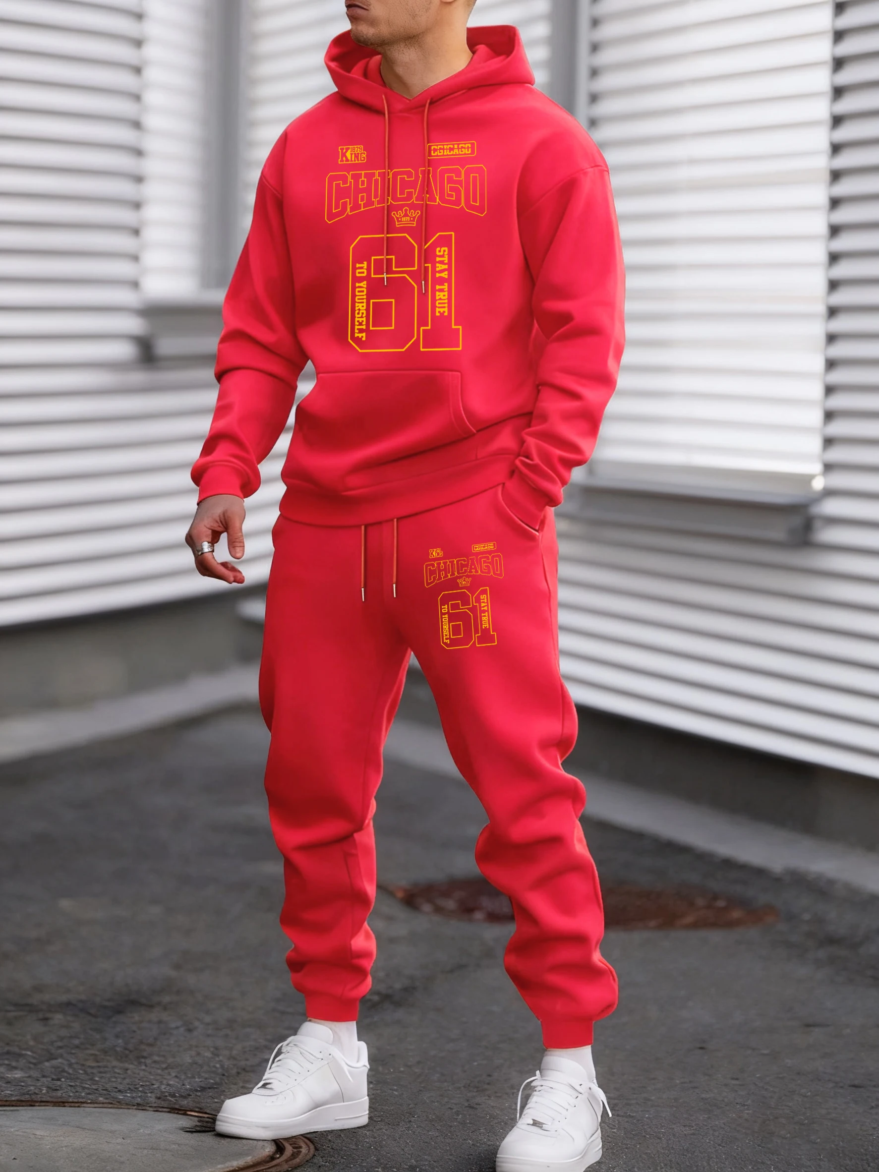 

Chicago King 61 Pattern Casual Daily Sweatshirt Autumn Winter Fleece Hoodie Sportpant 2 Piece Set Unisex Comfy Street Clothes