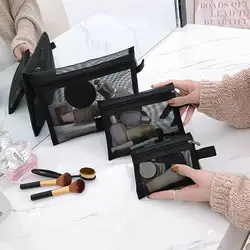 1/3pcs borsa per il trucco in rete nera borsa da toilette da viaggio portatile per Organizer per il trucco borsa con cerniera piccola custodia grande custodia per cosmetici