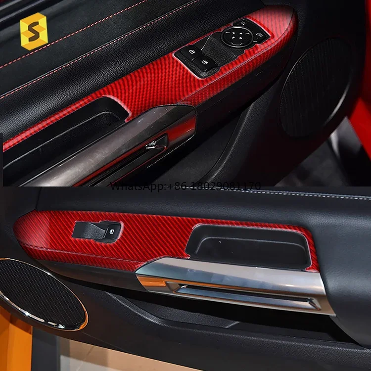 

DJYM013 Carbon Fiber Interior Door Window Lift Switch Button Panel Decorative Frame Cover Trim Stickers For Mustang 2015-2019