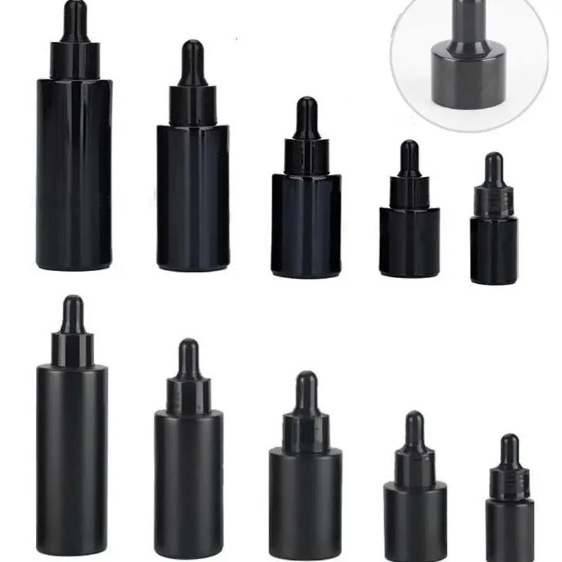 

10X 20ml 30ml 40ml 60ml Frosted Black Thick Round Shoulder Glass Dropper Essential Oil Bottle Glass Dropper Portable Refillable