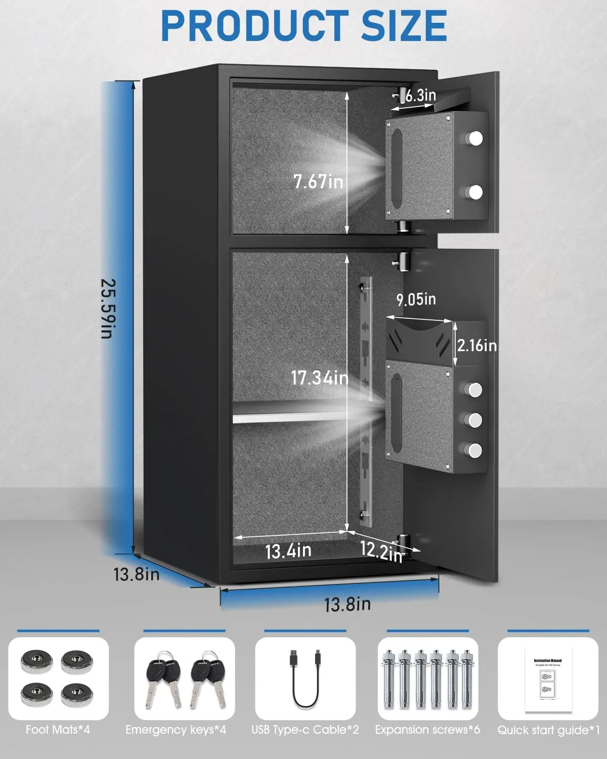 6.0 Cubic Extra Large Home Safe Box Fireproof Waterproof, Digital Home Security Safe Box with Adjustable Shelf & Deposit Slot, M