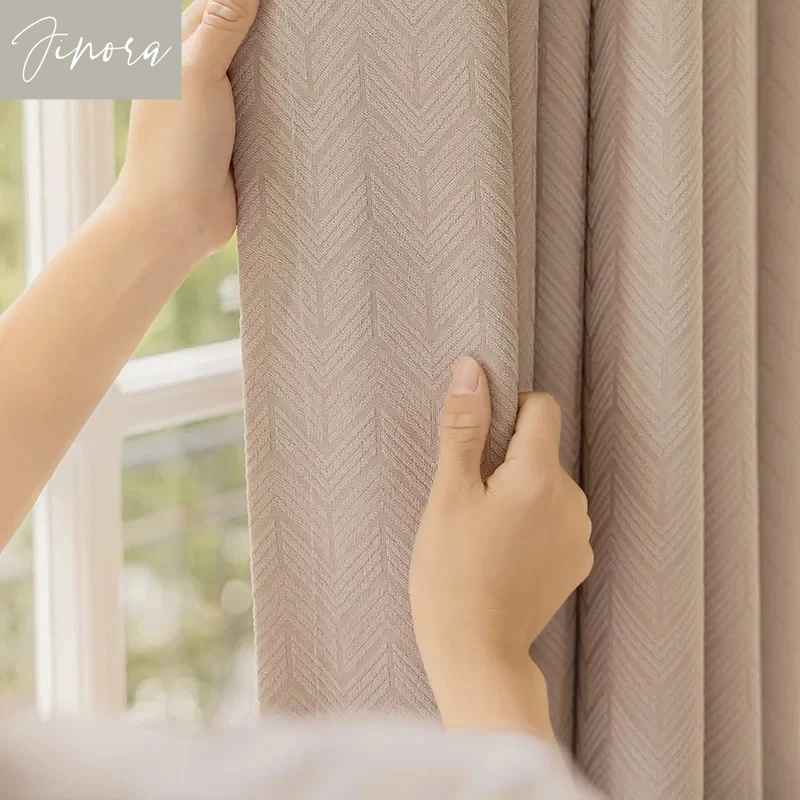 

Japanese Luxury Chenille Blackout Curtains Thickened Milk Tea Color Jacquard for Living Dining Bedroom Custom Made Elegant Style