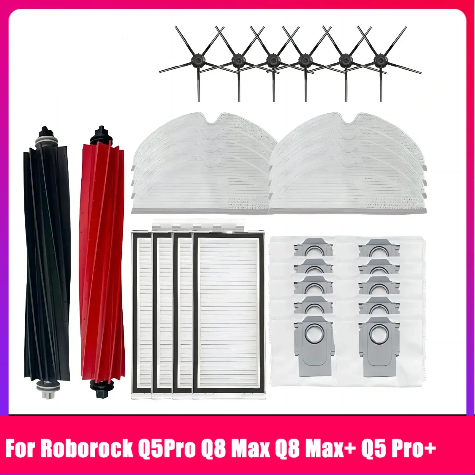 

1Main Brush For Roborock Q5Pro Q8 Max Q8 Max+ Q5 Pro+ Robot vacuum cleaner Accessories Hepa Filter Mop Dust Bag Replacement Part