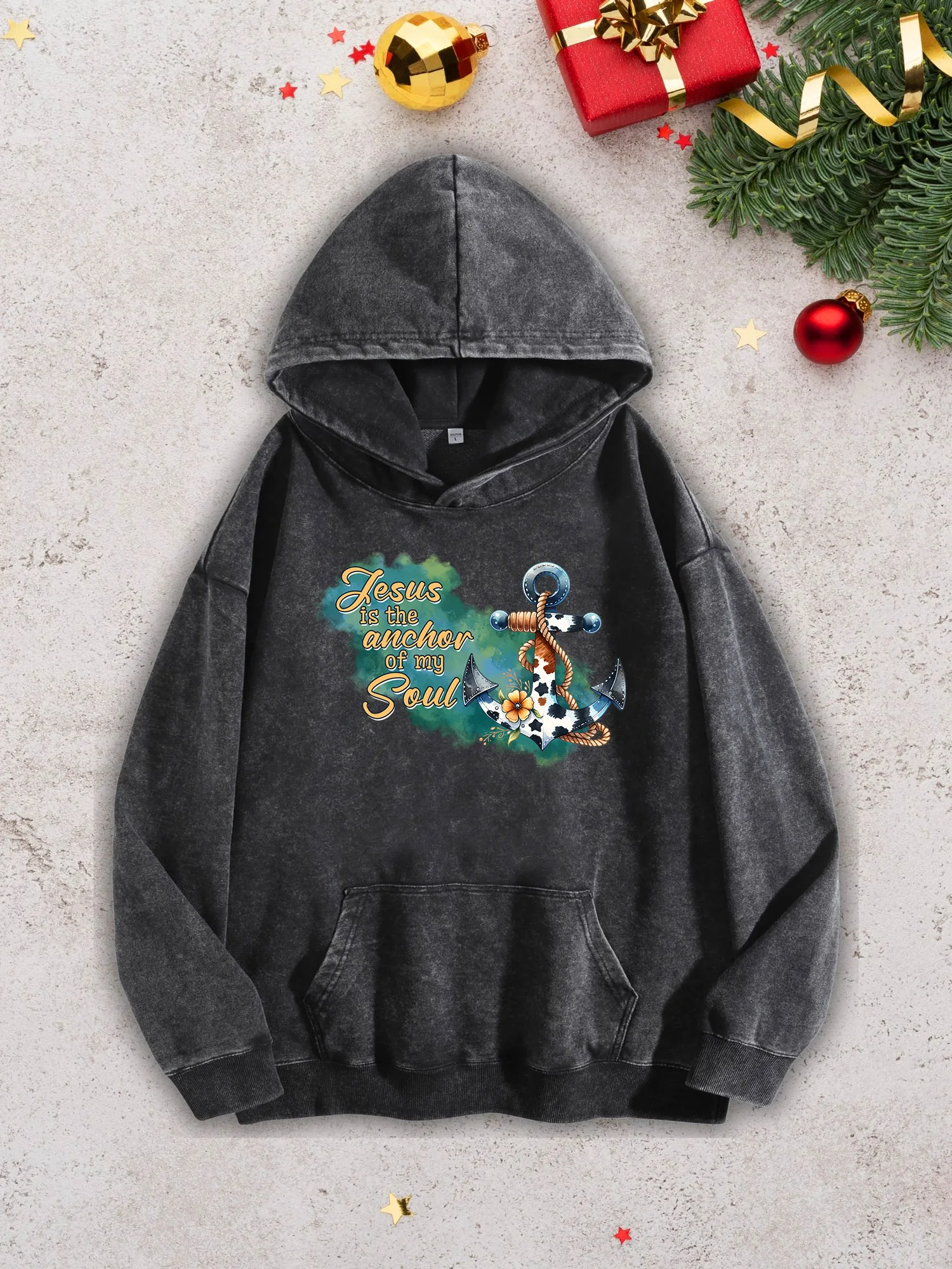 

Мужская тяжелая толстовка с капюшоном Christian Hope Anchor — черный пуловер в уличном стиле в стиле ретро, осенне-зимняя толстовка 400 г/м2