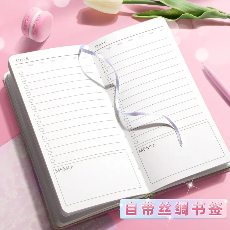 2025 English Schedule Book Time Management Daily Plan Book Leather A6 Thickened Notebook Efficiency Manual weekly planner