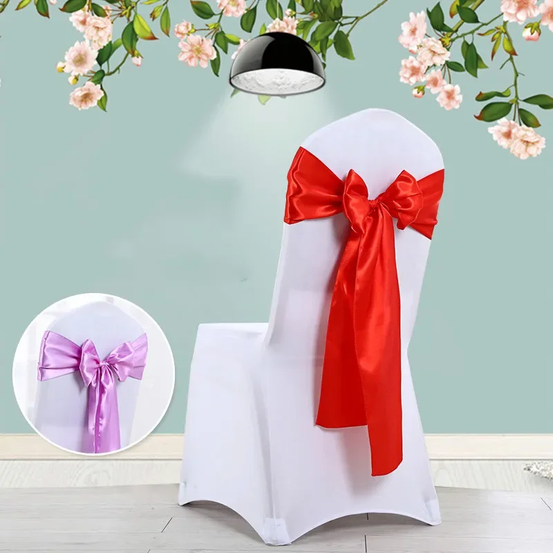 New Candy Colorful Satin Ribbon Chair Seat Back Cover Sash Bow Tie Ribbon Wedding Party Decor For Christmas celebration supplies