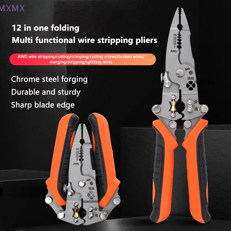 12 In 1 Universal Wire Stripping Pliers Multi-function Cable Crimper For Wire Peeling Cutting Dividing Electrical Work Tools