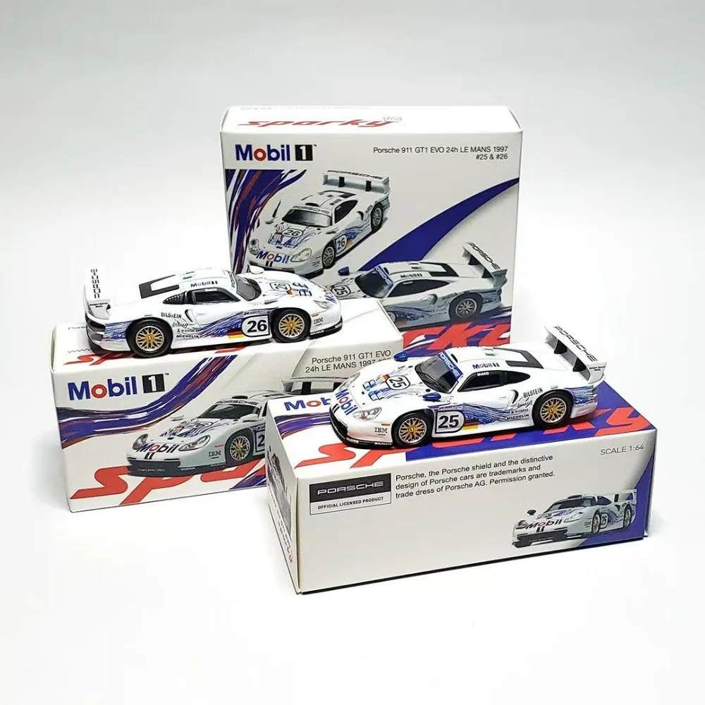 سباركي 1:64 حصريًا صغيرًا بورش 911 GT1 EVO 24h LE MANS 1997 H.J.STUCK - T.BOUTSEN # 25 # 26 لعبة نموذج سيارة مصنوعة من خليط معدني #1