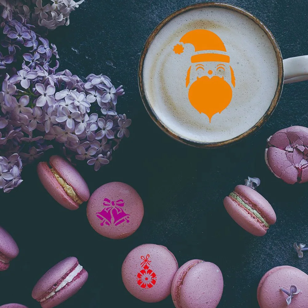 30 قطعة من استنسل الكعك، قوالب استنسل القهوة، قوالب استنسل الكيك القابلة لإعادة الاستخدام، قوالب النقش