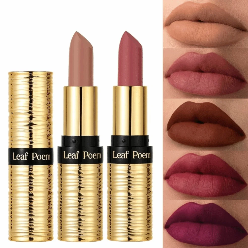 8 Colors Matte Lipstick Waterproof Non-stick Cup Velvet Lip Glaze Long Lasting Metal Threaded Tube Lip Contour Pencil Lip Makeup
