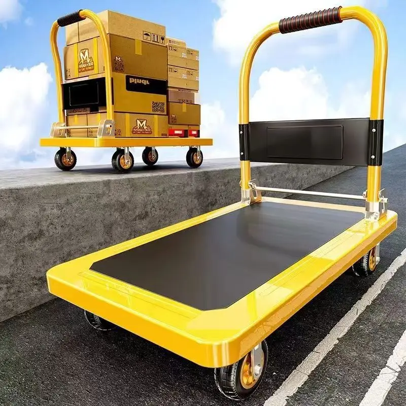 Colored steel plate trolley pulling moving cart flatbed truck portable folding silent household pull four wheels