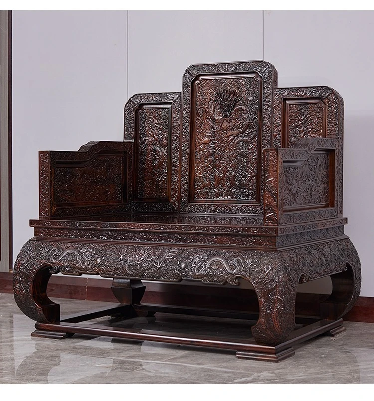 Furniture sofa, black rosewood broad-leaved rosewood cloud dragon pattern throne, solid wood full of carvings