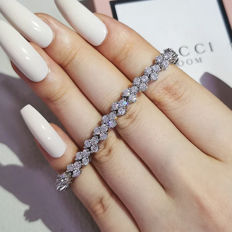 New Luxury Trendy Roma 18cm Silver Charm Bracelet for Women Cubic zirconia Crystal Bracelet Anniversary Gift Jewelry for Women