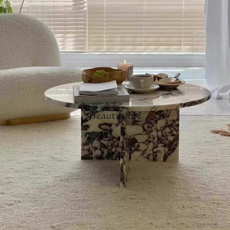 

Living room household small apartment simple modern French retro creative round marble coffee table