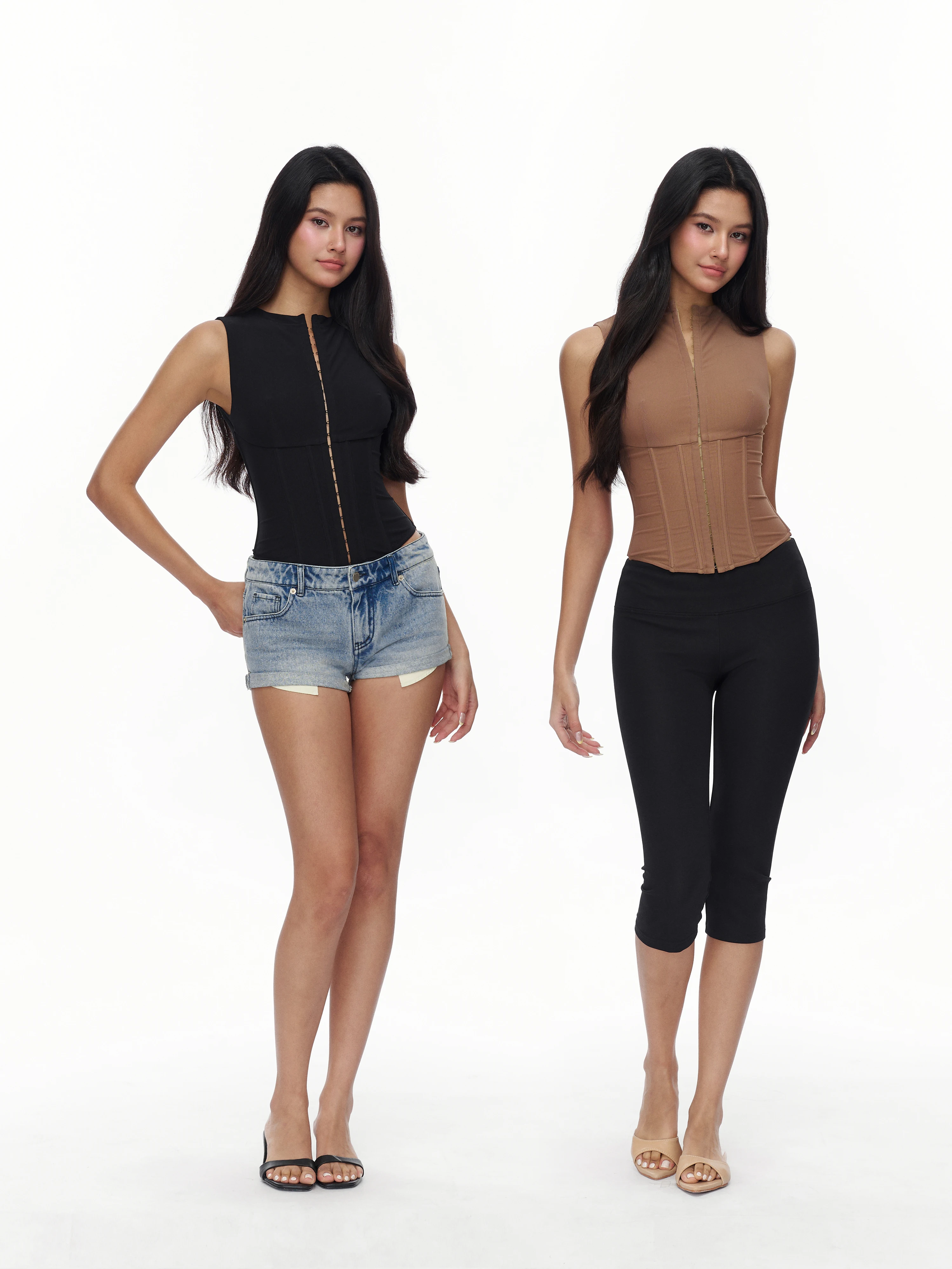 Jim Kennet Fishbone Design Sleeveless Button up Mesh Slim Fit Waistcoat Women's Outerwear Regular Length Zipper Closure