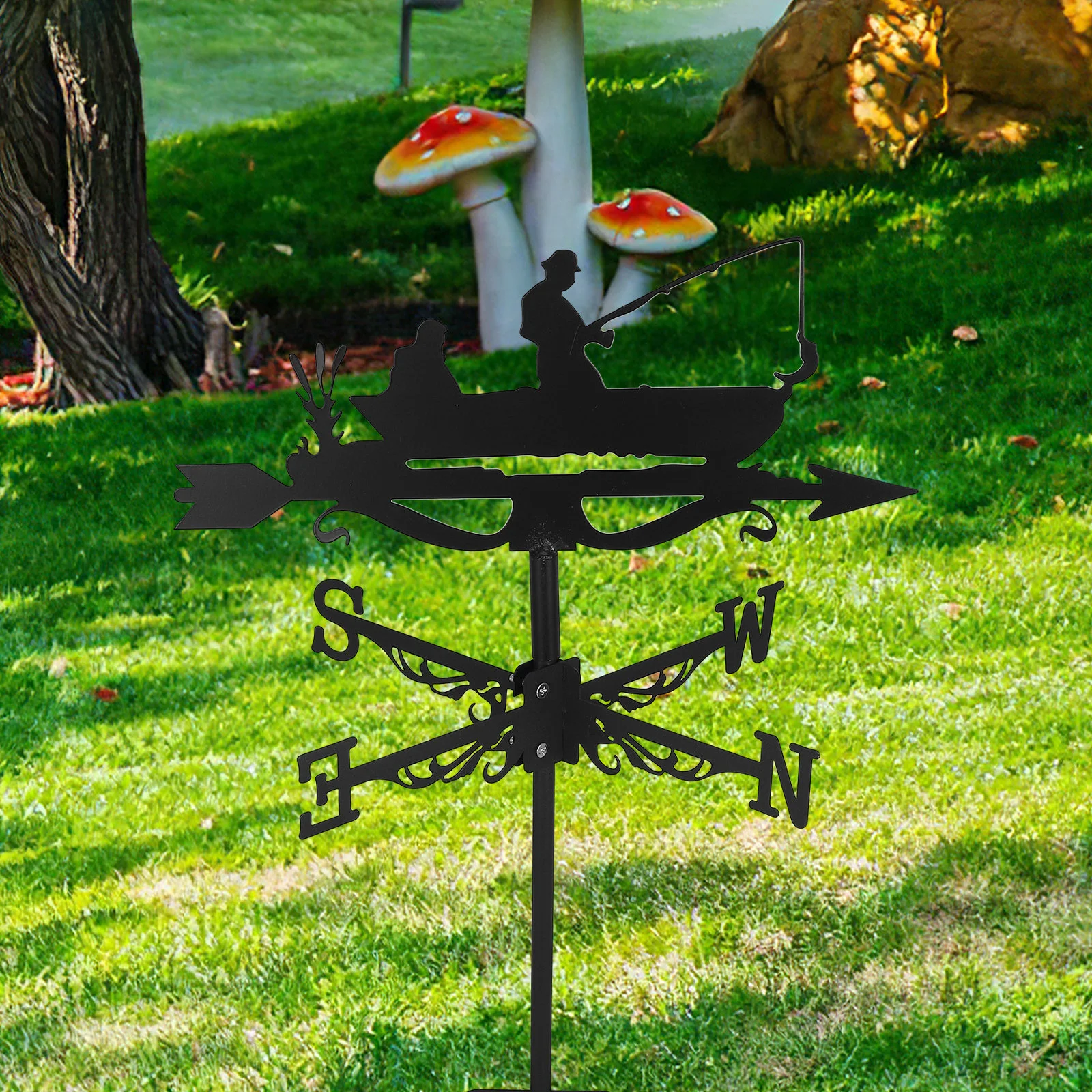 Metal Fishing Weathervane with Roof Mount Decorative Wind Vane for Garden and Patio Weather Direction Indicator for Farmhouse Ya