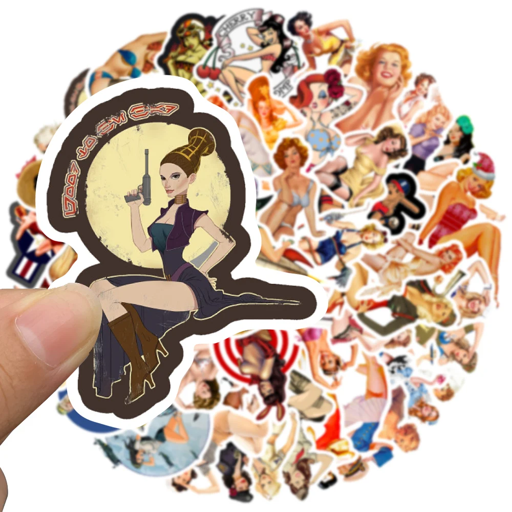 50pcs Adult Retro Sexy Pin up Girl Stickers DIY Waterproof Laptop Luggage Guitar Skateboard Scrapbooking Graffiti Decals