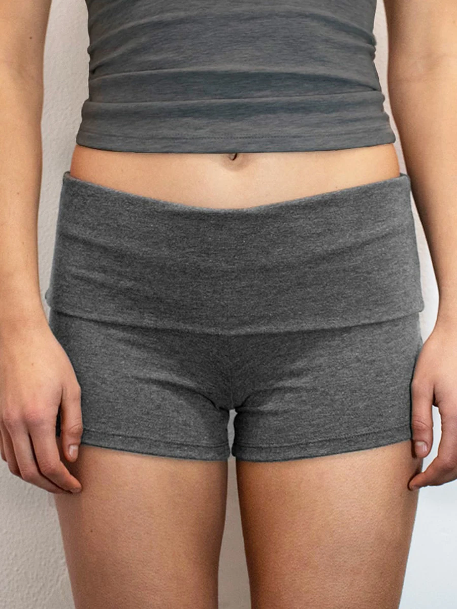 Pantaloncini in maglia per donna Y2k pantaloncini da Yoga pantaloncini Casual tinta unita piega su vita bassa pantaloncini da salotto Bottoms Booty Short