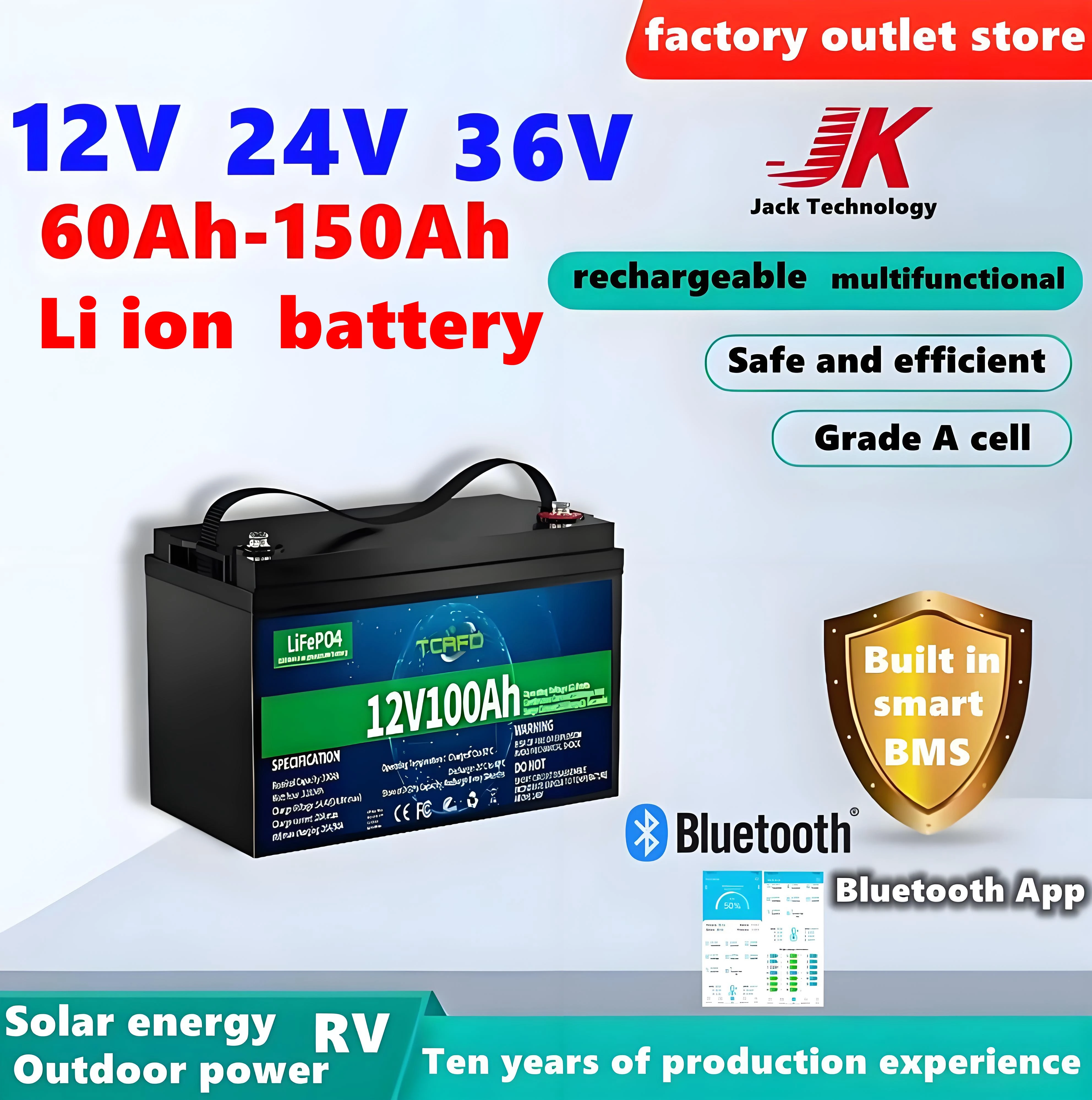 

Li ion battery 12V 24V 36V 100Ah 200Ah 150Ah 120Ah 80Ah 60Ah 250Ah Lithium Battery for Trolling fishing Boat RV Solar storage