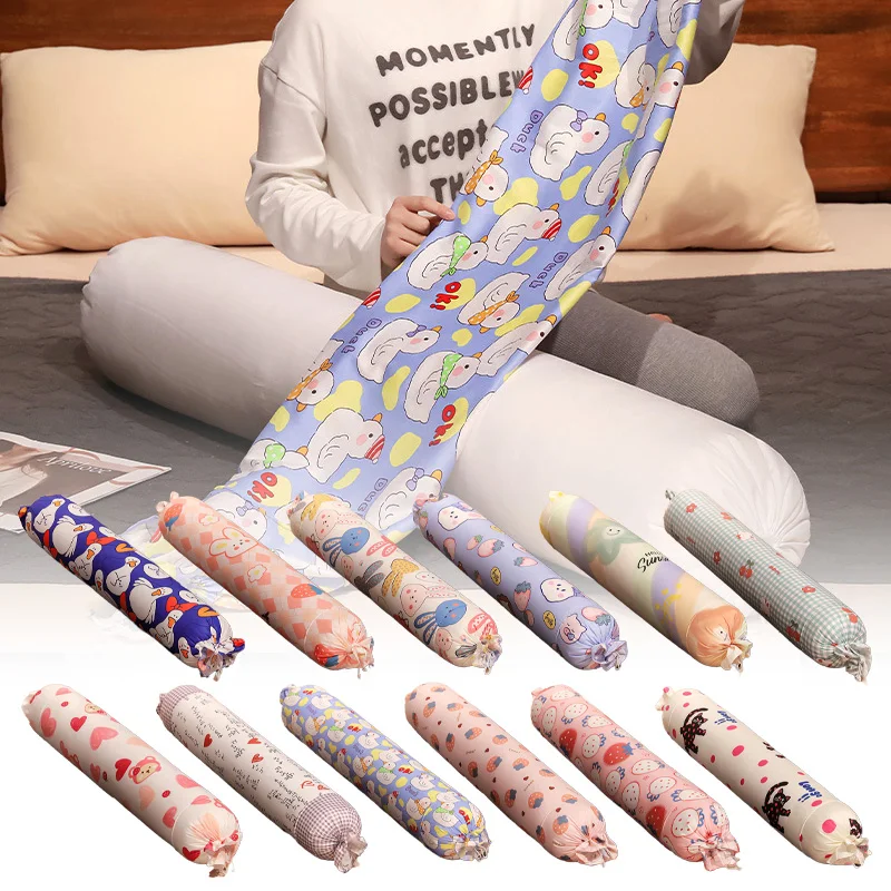 60/120/150/180cm Cartoon Print Cylindrical Long Pillow Removable Washable Soft Neck Lumbar Support Cushion for Sofa Home Decor