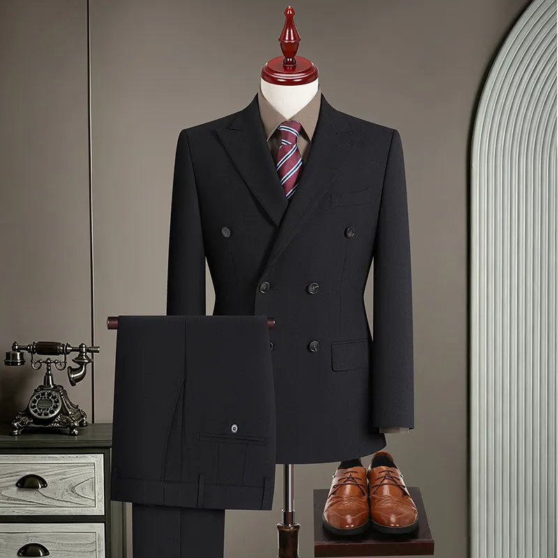 High-Quality Fashionable Handsome Wedding Suit Handmade Half Linen Stripe Wool Italian Style Three-Piece Suit for Banquet