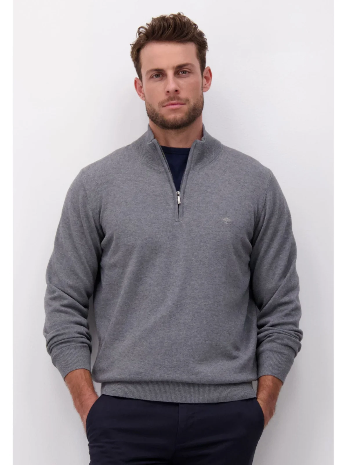 

Высококачественный пуловер из чистого хлопка Long Sve, вязаный мужской деловой повседневный воротник на молнии на груди, удобный дышащий