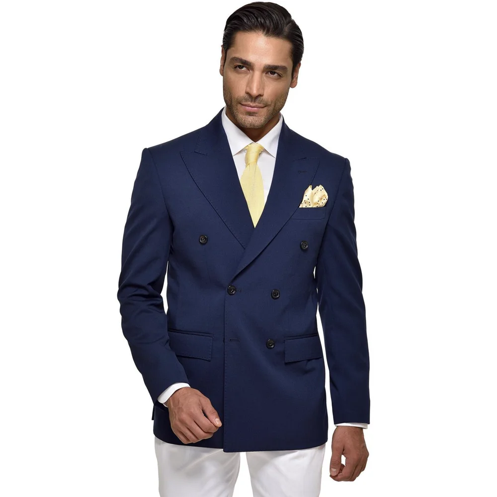 Navy Blue 2 Pcs Suits For Men Slim Fit Double Breasted Classic Blazer Sets Wedding Groom Male Clothing Big Size Bussiness Outfit