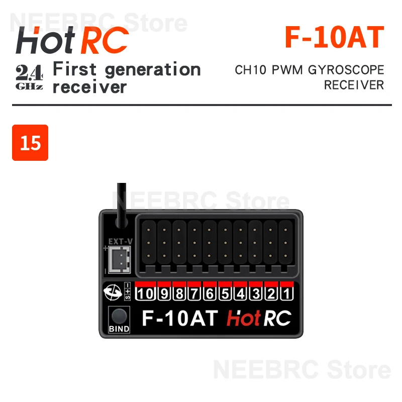 1/2/4PCS HotRC F-10AT 10CH Gyro Receiver 2.4G PWM Voltage Return 4-9V for DS800 CT-6A HT-10A DS600 Transmitter RC Car Tank Plane