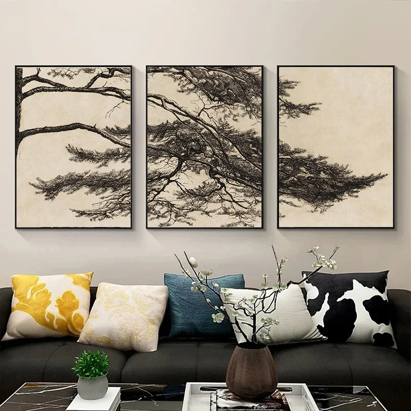 Pósteres e impresiones de Japón de rama de pino Vintage, pintura en lienzo, imagen artística de pared Retro para sala de estar, decoración del hogar, Cuadros