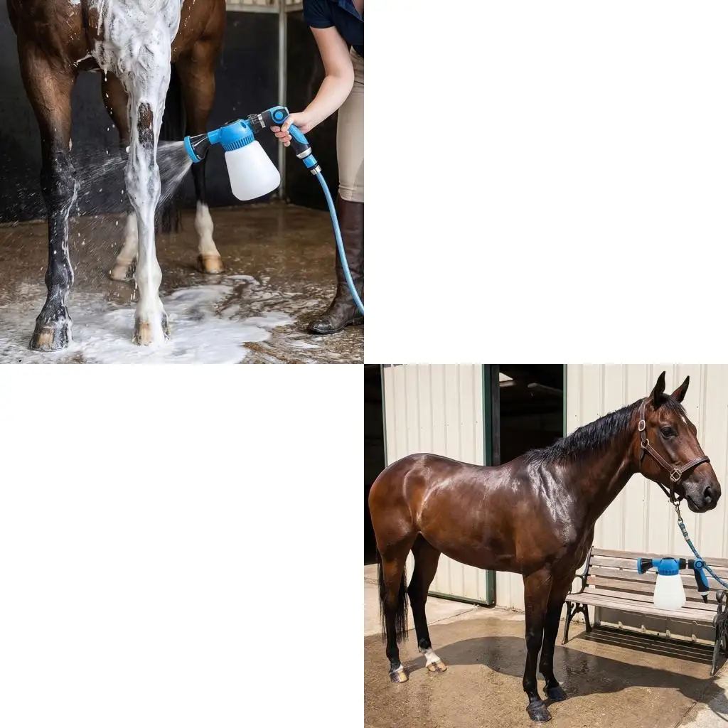 Horse Wash Sprayer with 6 Sprays Patterns Low Pressure Pet Grooming Foam Sprayer For Safe And Comfortable Cleaning