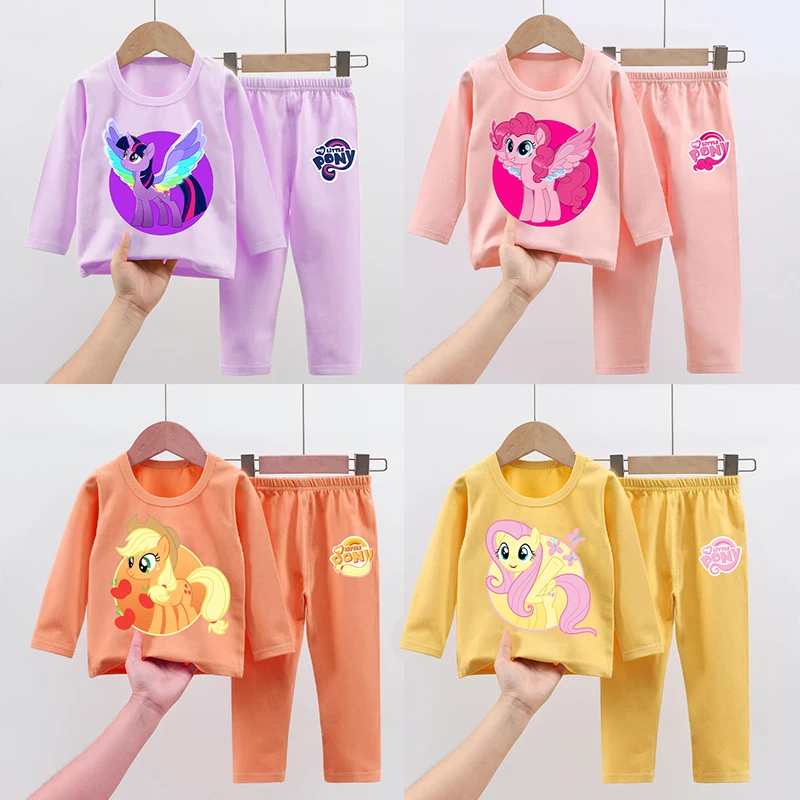 

Пижамный комплект My Little Ponys, штаны, детская милая ночная рубашка с единорогом, брюки для девочек и мальчиков, зимняя домашняя одежда, детский подарок с длинными рукавами