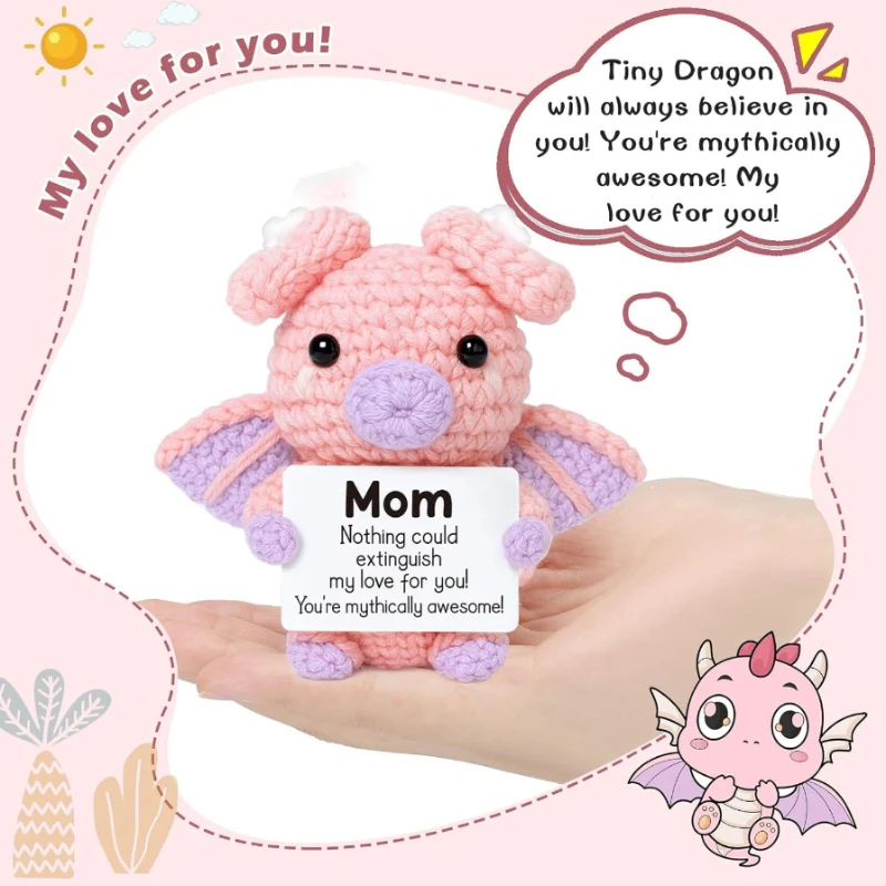 

Cartoon Dinosaur Dragon Theme Handmade Hook Knitted Yarn Doll Pink Purple Gradient Little Dragon Styling Hanging Ornament