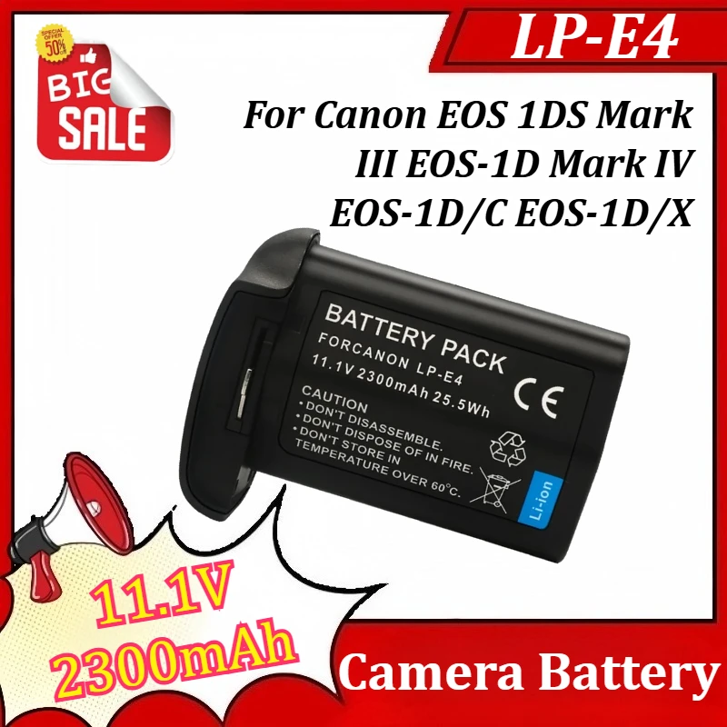 LP-E4 11.1V 2300mAh Camera Battery for Canon EOS 1DS Mark III EOS-1D Mark IV EOS-1D/C EOS-1D/X Battery