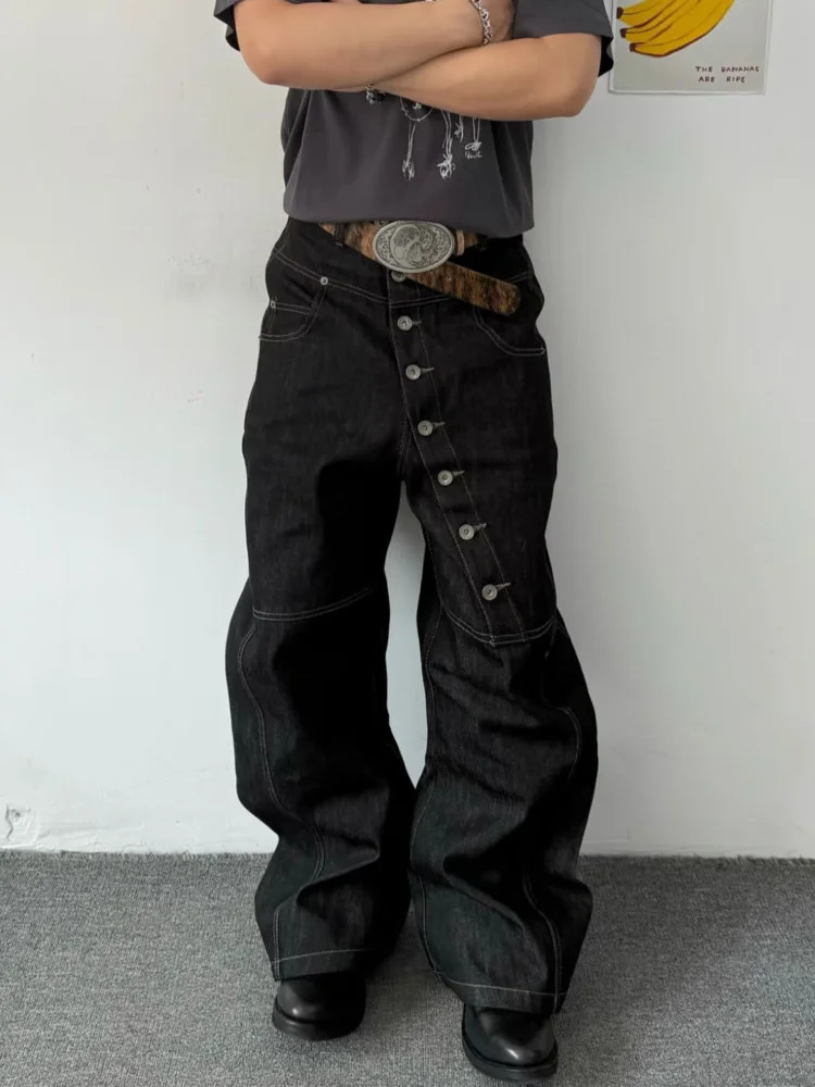 

Мужские джинсы American Sle в винтажном стиле с длинными пуговицами, свободного кроя, широкие штанины, осенние, в стиле High Street, длиной в пол