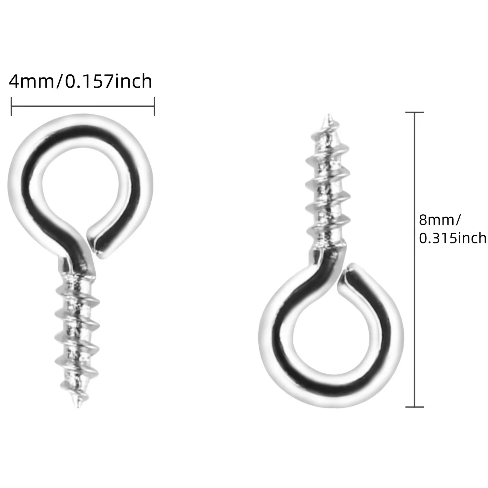 100pcs Mini Screw Eye Pin Pegs 8 x 4mm Hooks Self-Tapping Screws for Arts & Crafts Cork Top Bottles DIY Jewelry Making (Silvery)