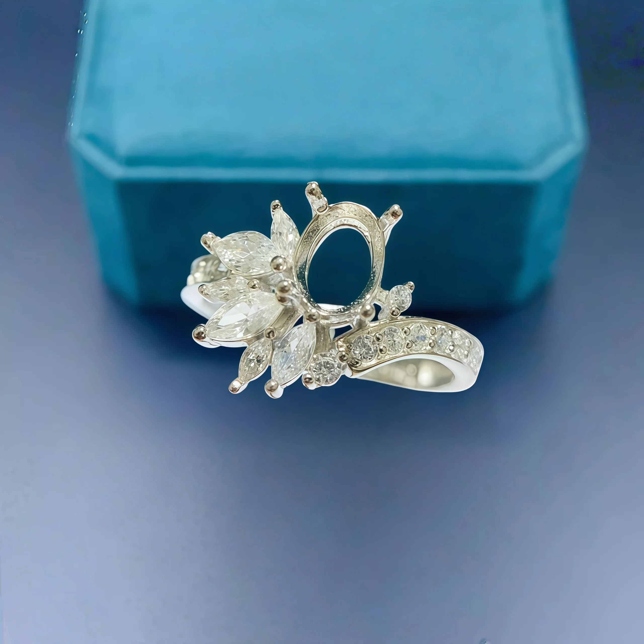 Base de Anillo Vacía de Plata de Ley S925 con Diseño Ovalado de 5*7mm para Piedras, de Lujo, con Circones, Joyería Fina para Mujer