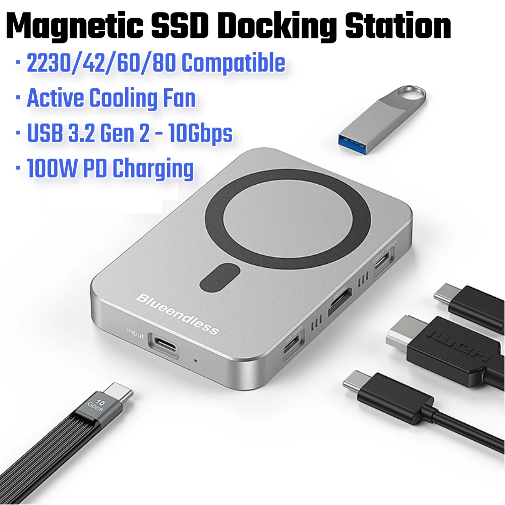 10Gbps المغناطيسي SSD الضميمة محطة الإرساء HDMI-متوافق 2in1 NVME قارئ بطاقات محطة الإرساء محور 4k 60 هرتز تخزين الفيديو