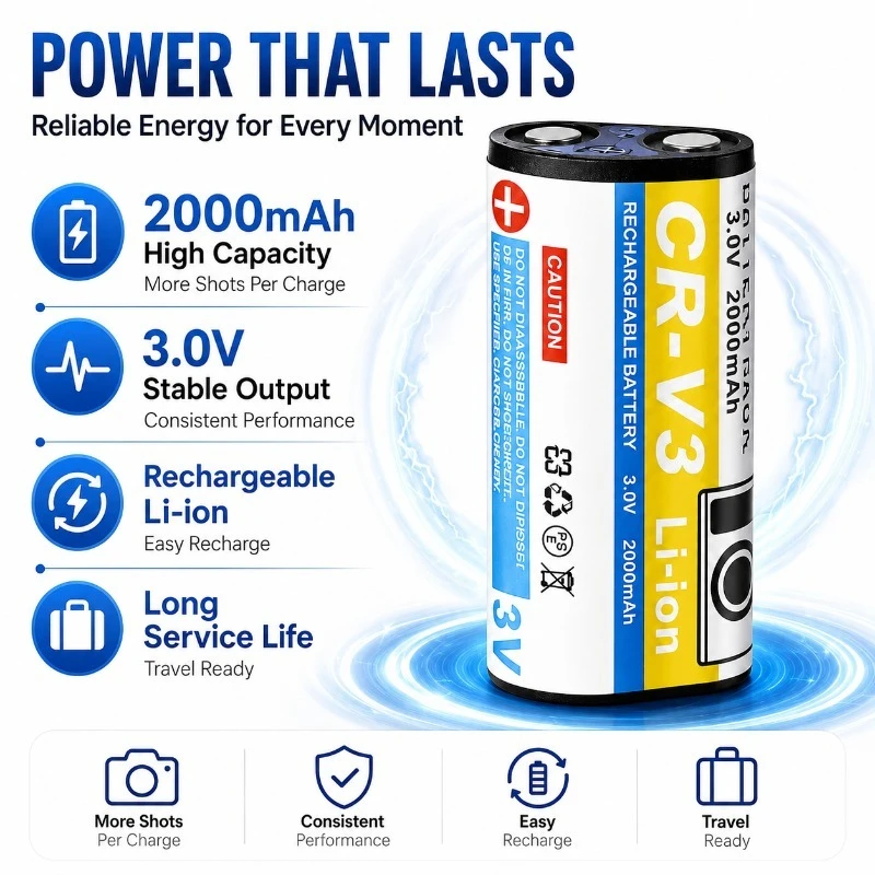 2000mAh CR-V3 CRV3 Rechargeable Lithium Power Pack for Digital Cameras C653 C663 C743 C875 Z980 Long Lasting Camera Battery