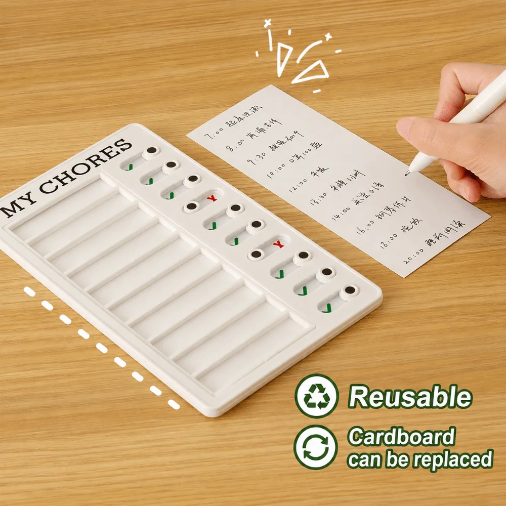 Durable Plastic Chore Chart Reusable Erasable My Chores Checklist Board Sliding Type Habit Tracker Board Home Study